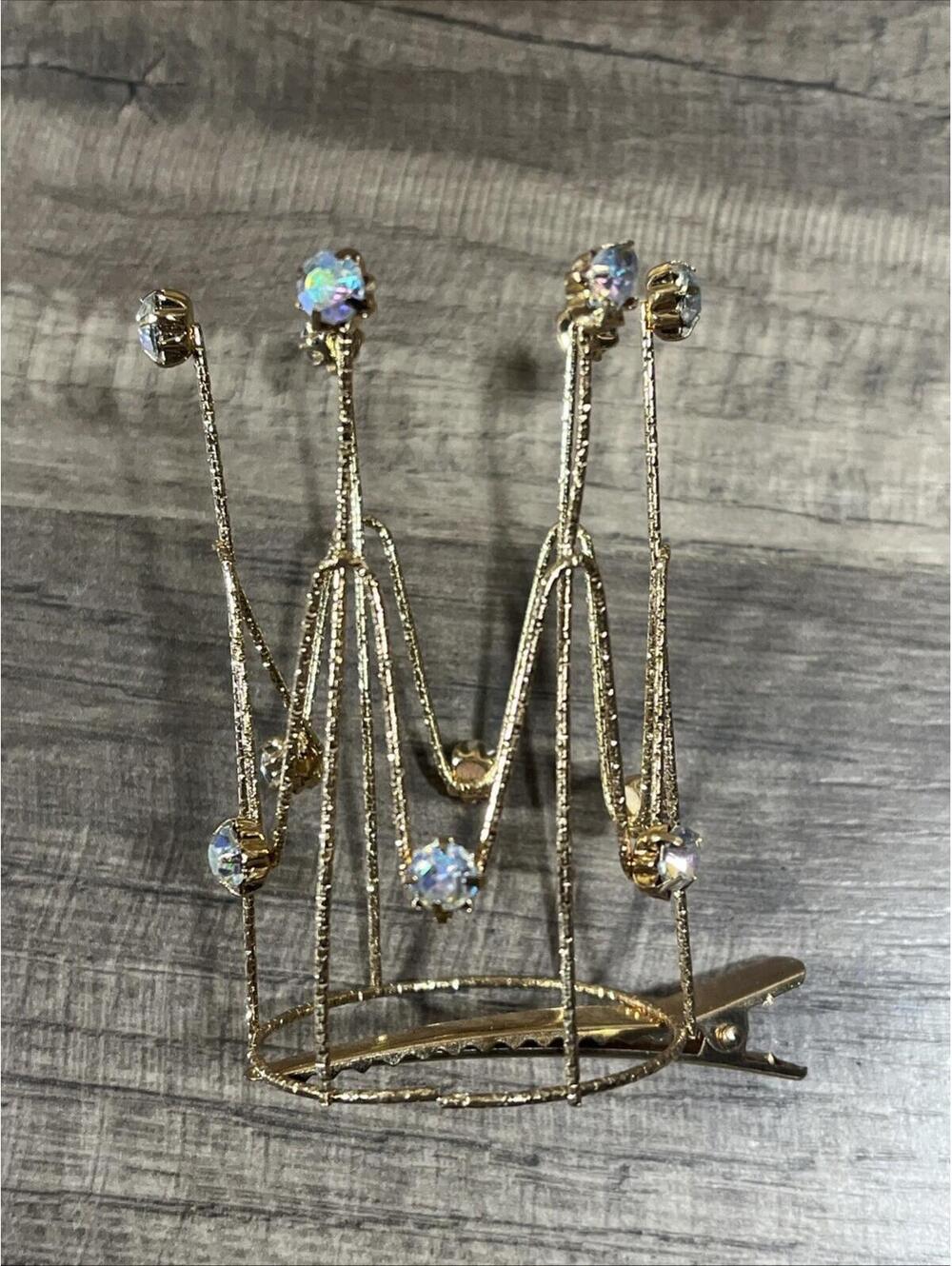 Mini Crystal Crown Hairpin Gold Color Jewelry Tiara Clip Princess Queen Hair